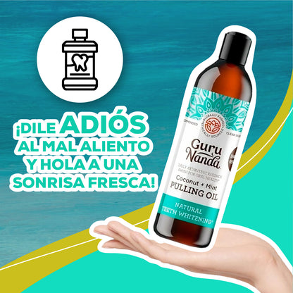 GuruNanda Cocomint– Enjuague Bucal Detox con Coco + Menta Aliento Fresco y Encías Sanas